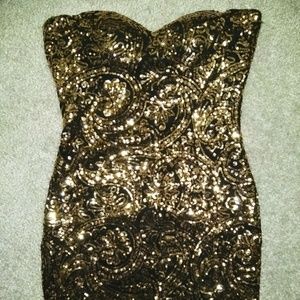 Black&Gold Sequin, Strapless, MINI DRESS